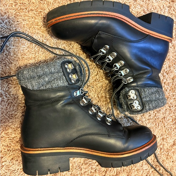 MIA Shoes - MIA Lace Up Boots Black and Gray with Rugged Design